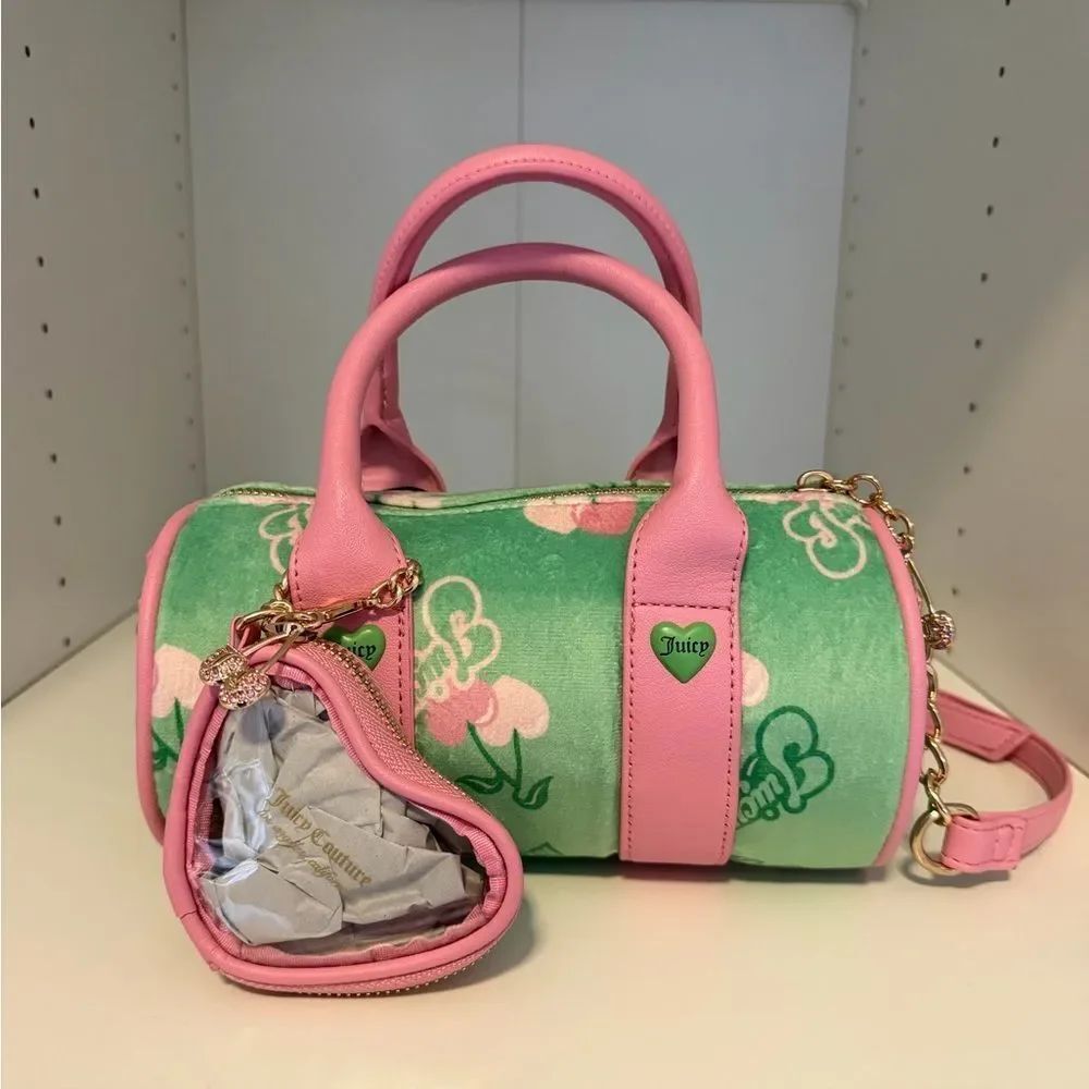 Juicy Couture Pink and Green Cherry Barrel Bag